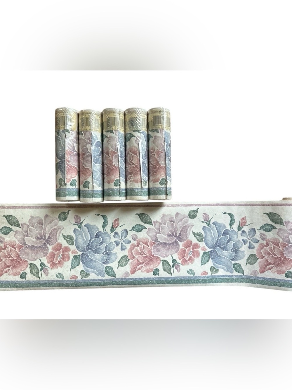 Lot 6 NEW Pastel Floral Blue Pink Purple Elegant Vtg 1990 Wallpaper Wall Border